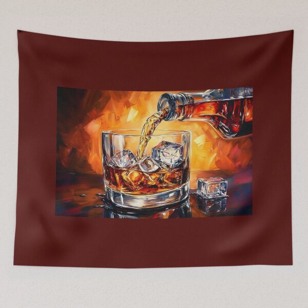 Item preview, Pouring the Perfect Drink - Ice and Whisky Meet in a Vibrant Glow Abstract Digital AI Generated Art designed and sold by OlfactoART Studio.