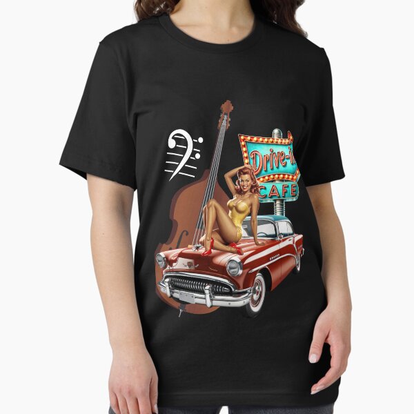 Item preview, Rockabilly Diner Double Bass HotRod PinUp designed and sold by BikerShirts24.