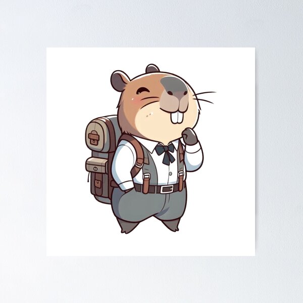 Item preview, Happy capybara with backpack. designed and sold by Underwoood.
