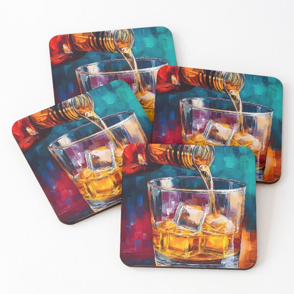 Artikelvorschau, Einschenken mit Stil – Goldener Whiskey ergießt sich vor einer kühnen und eleganten Kulisse in Eis entworfen und verkauft von OlfactoART Studio.
