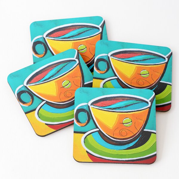 Item preview, Bold Brew- A Playful Abstract Coffee and Saucer Celebration in Vibrant Hues of Orange and Yellow designed and sold by OlfactoART Studio.