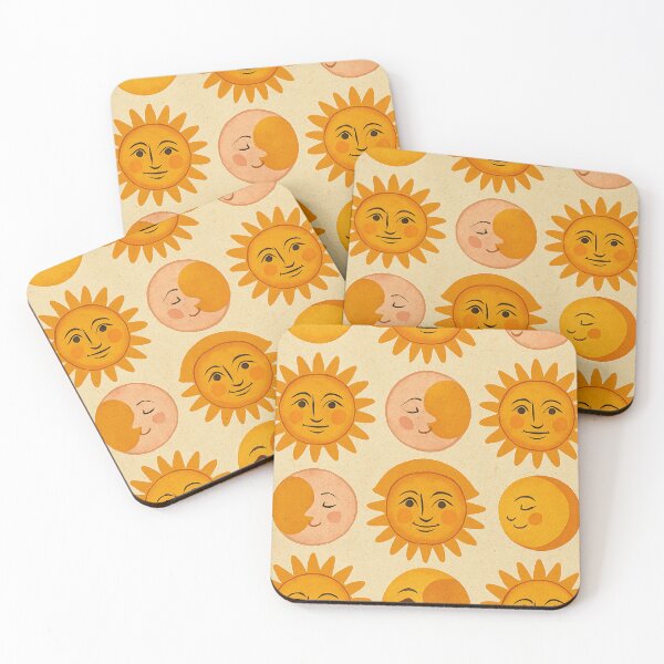 Item preview, Vintage Sun and Moon Smiley Faces Pattern designed and sold by weirdfishes123.