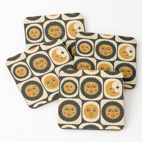Item preview, Retro Sun and Moon Face Pattern Design designed and sold by weirdfishes123.