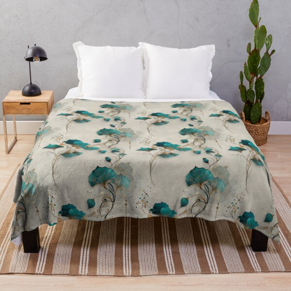 Item preview, Ethereal Petal Whispers – Teal Ginkgo Flow on Cream Canvas designed and sold by Moisky Patterns.
