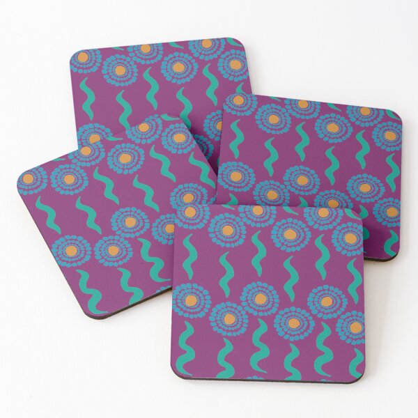 Item preview, Desert Bloom Dreaming orange dots blue green on bright purple designed and sold by phatlizzardart.