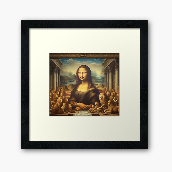 Vista previa del artículo con la obra «Majestad Renacentista: La Mona Lisa entre Leones», diseñado y vendido por Bit Canvas.