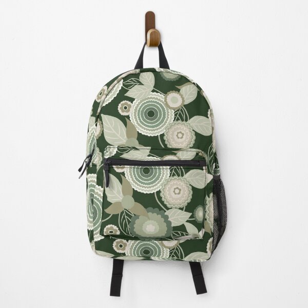 Item preview, 1960s retro floral on deep green designed and sold by phatlizzardart.
