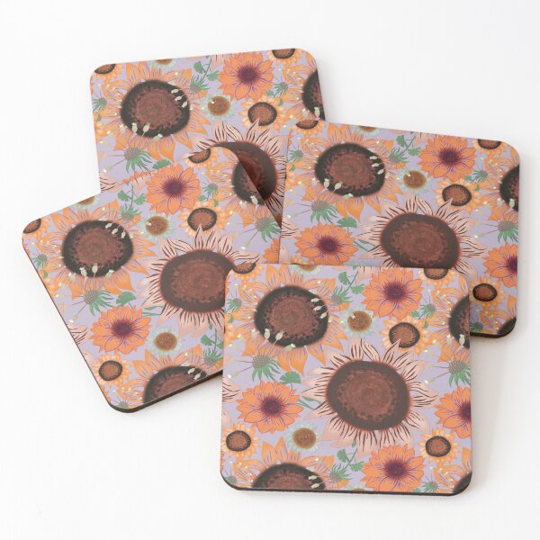 Item preview, Boho Sunflower Bliss popping oranges green accents on light grey lilac designed and sold by phatlizzardart.
