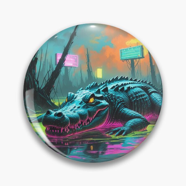 Item preview, Glowing Crocodile in a Synthwave Swamp designed and sold by Blueangelgal.