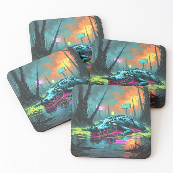 Item preview, Glowing Crocodile in a Synthwave Swamp designed and sold by Blueangelgal.