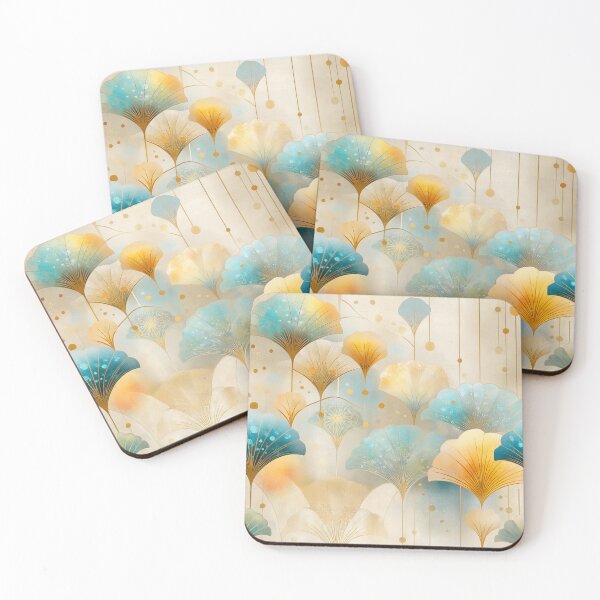 Item preview, Celestial Bloom – Elegant Fan-Shaped Florals in Gold, Blue and Cream designed and sold by Moisky Patterns.