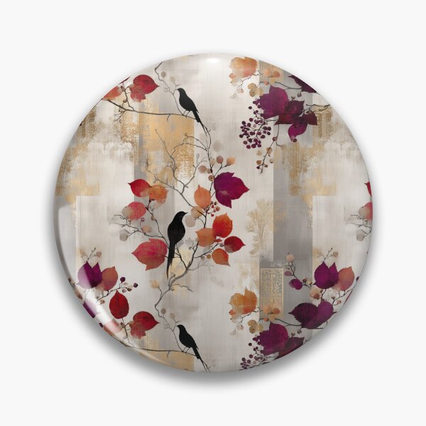 Item preview, Autumn Whisper – Elegant Bird and Vine Pattern in Gold, Crimson, and Charcoal designed and sold by Moisky Patterns.