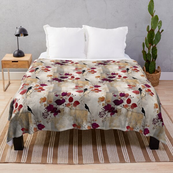 Item preview, Autumn Whisper – Elegant Bird and Vine Pattern in Gold, Crimson, and Charcoal designed and sold by Moisky Patterns.