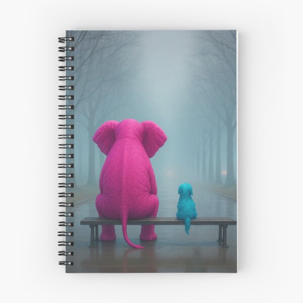 Item preview, Pink elephant and blue dog sitting in a foggy park designed and sold by Mike Kiev art.