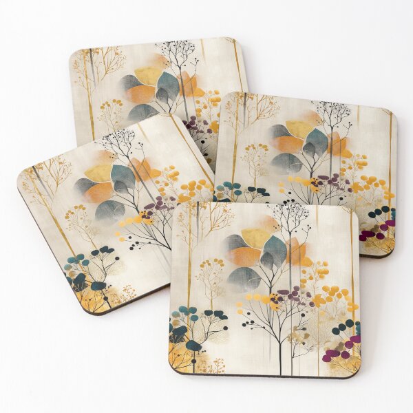 Item preview, Elegant Autumn Forest Pattern – Abstract Botanical Landscape with Golden and Plum Accents designed and sold by Moisky Patterns.