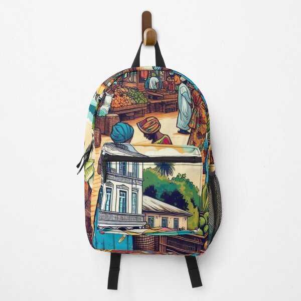 Item preview, Libreville City Traditional Market Design – Colorful Cultural Art for Travel Lovers on Clothing & Accessories designed and sold by knalpot-design.