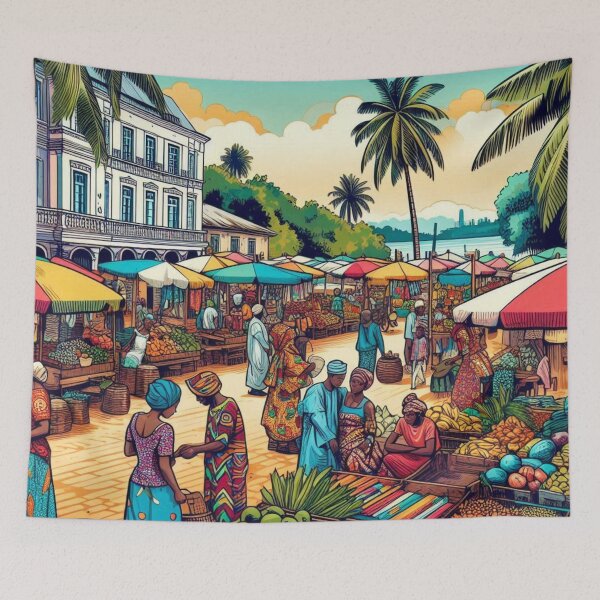 Item preview, Libreville City Traditional Market Design – Colorful Cultural Art for Travel Lovers on Clothing & Accessories designed and sold by knalpot-design.