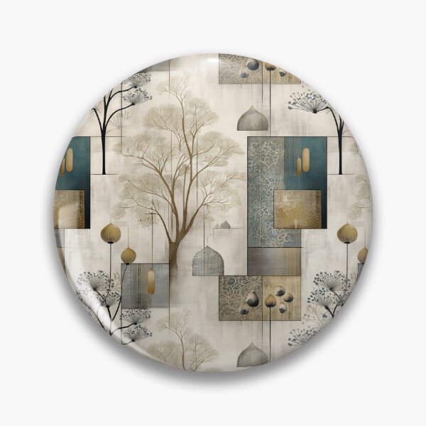 Item preview, Textured Botanical Panel Design – Abstract Nature Composition with Trees and Seeds in Gold and Teal designed and sold by Moisky Patterns.