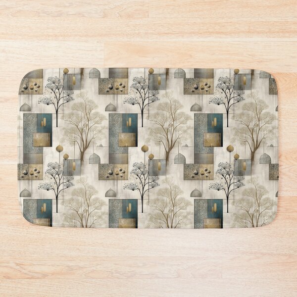 Artikelvorschau, Strukturiertes botanisches Panel-Design – Abstrakte Naturkomposition mit Bäumen und Samen in Gold und Blaugrün entworfen und verkauft von Moisky Patterns.