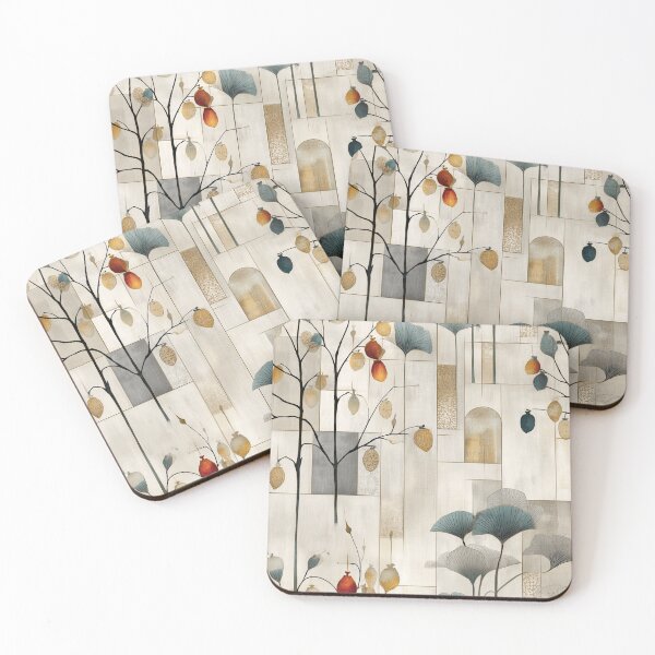 Item preview, Architectural Botanical Harmony – Stylized Tree and Leaf Pattern with Geometric Blocks in Earth Tones designed and sold by Moisky Patterns.