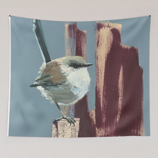 Item preview, Fairy Wren with abstract background. designed and sold by Cat Leonard.