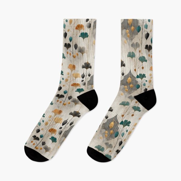 Item preview, Golden Lantern Flora – Elegant Botanical Pattern with Hanging Shapes and Teal Ginkgo Leaves designed and sold by Moisky Patterns.