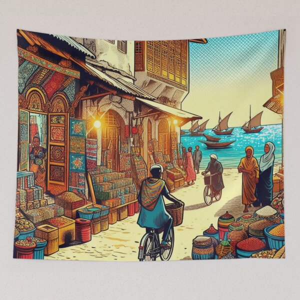 Item preview, Zanzibar City Traditional Market Design – Vibrant Cultural Art for Travel Lovers on Clothing & Accessories designed and sold by knalpot-design.