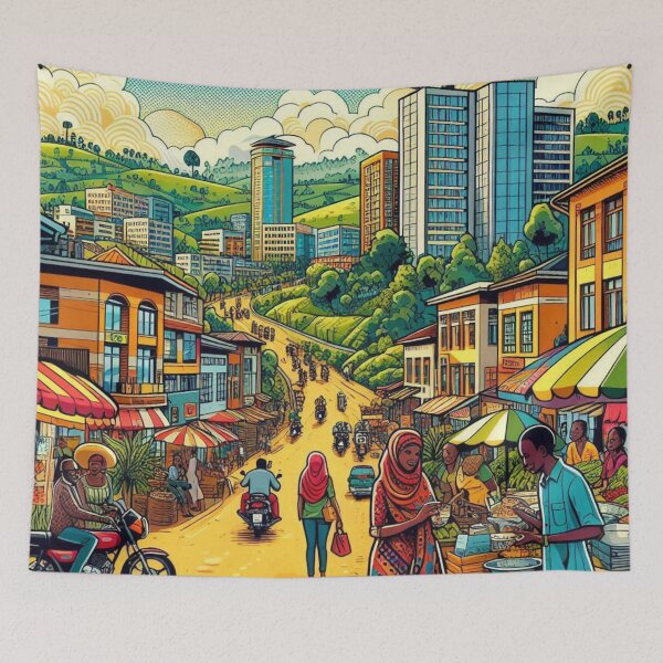 Item preview, Vibrant Kigali City Traditional Market Design – Unique Art for Travel Lovers on Apparel & Accessories designed and sold by knalpot-design.