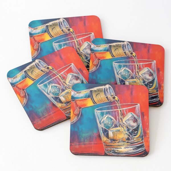 Item preview, Pour with Flair - Bold Colors and Dynamic Motion Bring Whiskey and Ice to Life Whiskey in a Burst of Abstract Vivid Color designed and sold by OlfactoART Studio.