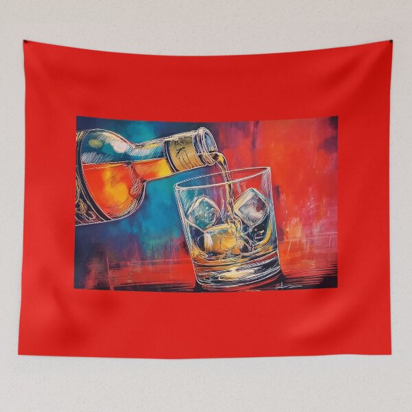 Item preview, Pour with Flair - Bold Colors and Dynamic Motion Bring Whiskey and Ice to Life Whiskey in a Burst of Abstract Vivid Color designed and sold by OlfactoART Studio.