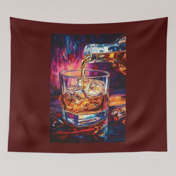 Item preview, Pour the Glow - Rich Amber Whiskey and Ice Cubes Framed by a Vivid Symphony of Color designed and sold by OlfactoART Studio.