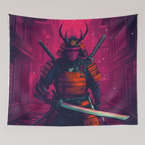 Item preview, Neon Samurai in Cyberpunk City with Katana Art designed and sold by Chroma Myst.