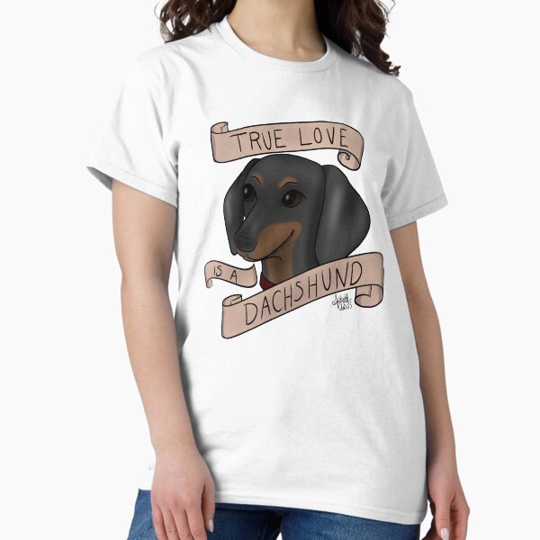 Vista previa del artículo con la obra «El verdadero amor es un perro salchicha», diseñado y vendido por Celestis by SparkleArts.