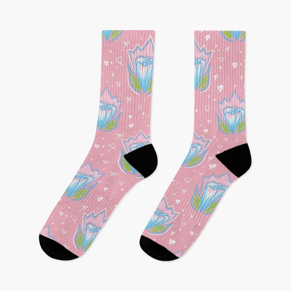 Item preview, Playful Pastel Flowers and Hearts - Pastel Pink and Blue designed and sold by ArtFisher.