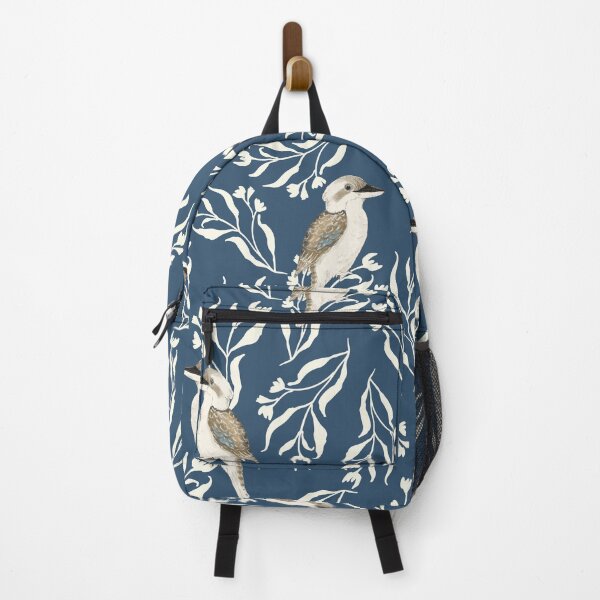 Item preview, Kookaburras and gums on a deep earthy blue background designed and sold by SCdesignqld.