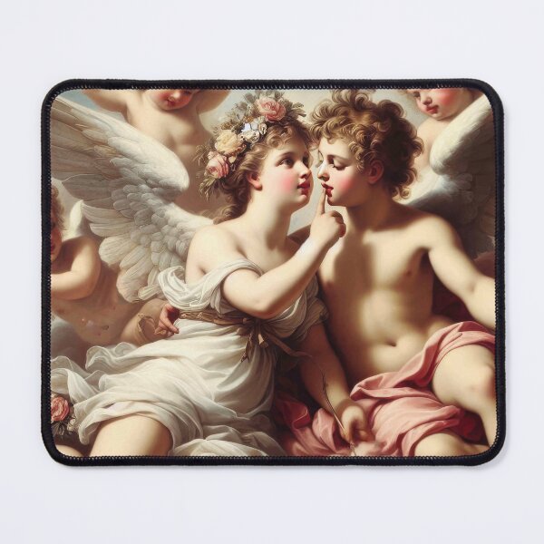 Item preview, Mythology Cupid and Psyche, Lovers Putti, Valentine Cherubs Rococo Angel Baroque Floral Painting designed and sold by Anticulture.