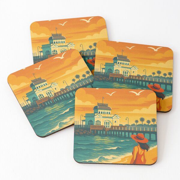 Item preview, Sunset at St Kilda Beach with Pavilion View, Melbourne Victoria designed and sold by Places On Earth.