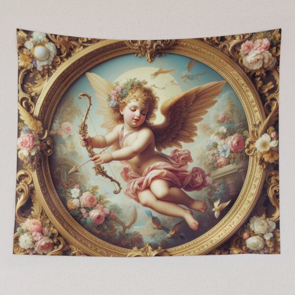 Item preview, Cupid with Bow and Arrow, Rococo Cherub, Valentines Mythology Art, Victorian Floral Baroque Print designed and sold by Anticulture.