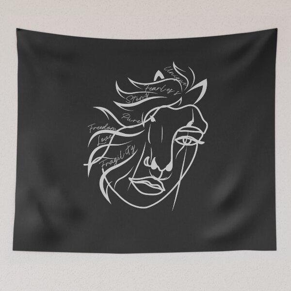 Item preview, “Strength & Grace” – Abstract Horse and Woman Line Art on Black designed and sold by ByMile.