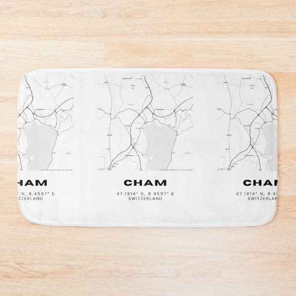 Item preview, Cham Switzerland Minimalist Black & White Map Print designed and sold by RM-Journey.