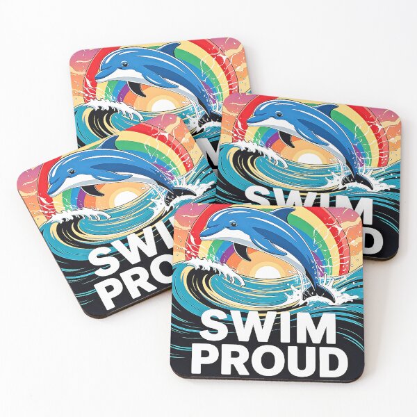 Item preview, Swim Proud - Dolphin Leaping with Rainbow Over Vibrant Ocean designed and sold by Taans-Creation.