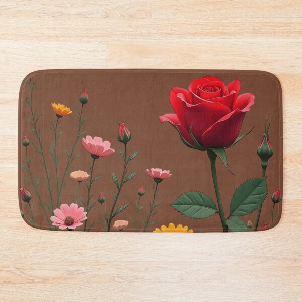 Item preview, Wildflowers and Red Rose on the Right - Medium Brown Background #5006MBN designed and sold by Wildflower Rose.