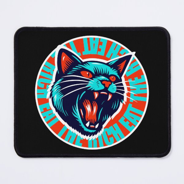 Item preview, Eat The Rich Angry Cat in Turquoise and Orange designed and sold by KilkennyCat Art.