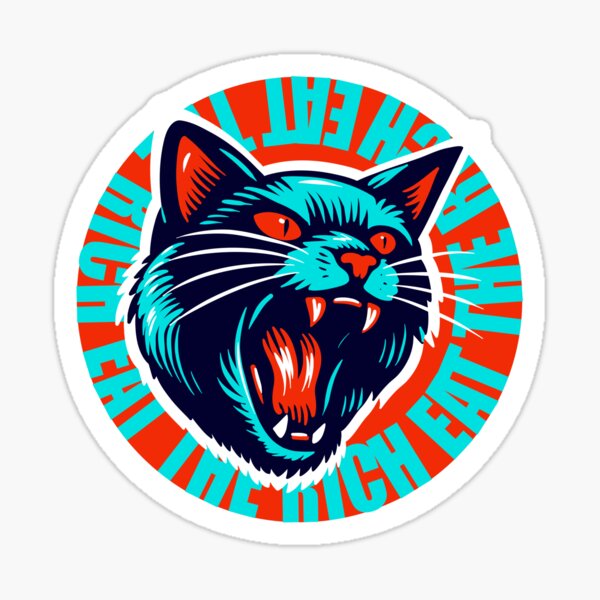 Item preview, Eat The Rich Angry Cat in Turquoise and Orange designed and sold by KilkennyCat Art.