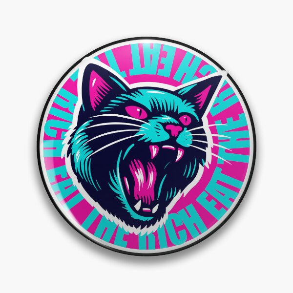 Item preview, Eat The Rich Angry Cat in Turquoise and Pink designed and sold by KilkennyCat Art.