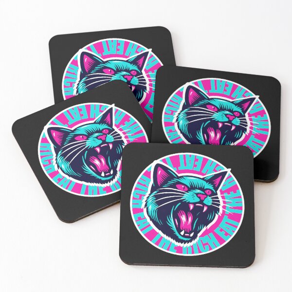 Item preview, Eat The Rich Angry Cat in Turquoise and Pink designed and sold by KilkennyCat Art.