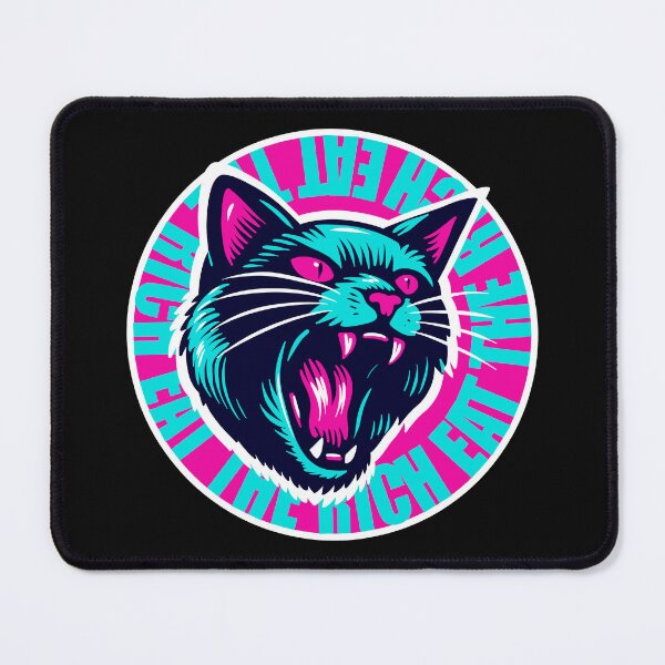 Artikelvorschau, Eat The Rich Angry Cat in Türkis und Pink entworfen und verkauft von KilkennyCat Art.