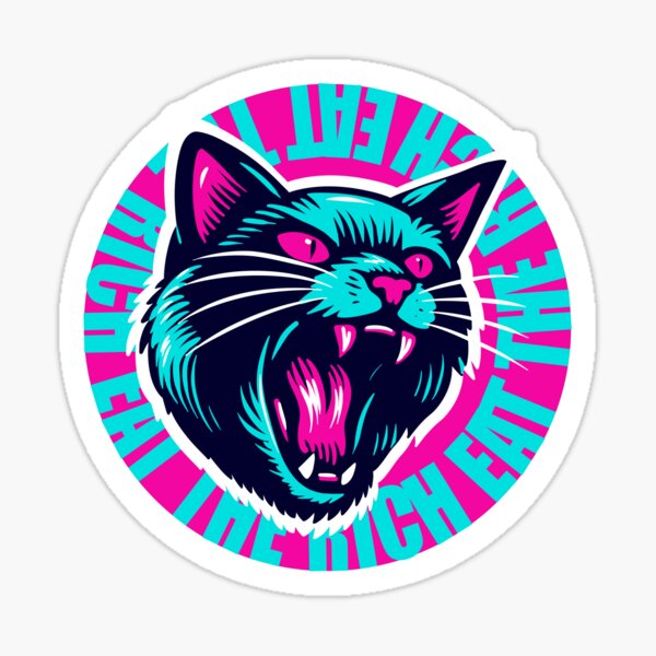 Item preview, Eat The Rich Angry Cat in Turquoise and Pink designed and sold by KilkennyCat Art.