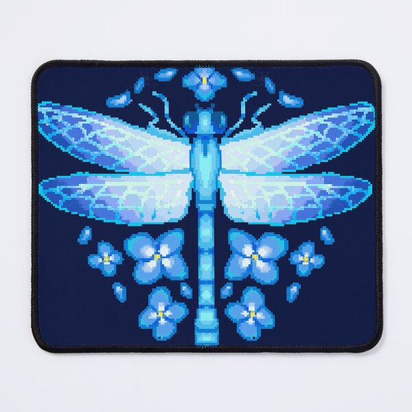 Item preview, Blue Dragonfly and Hydrangeas in Pixel Art designed and sold by narwhalwall.