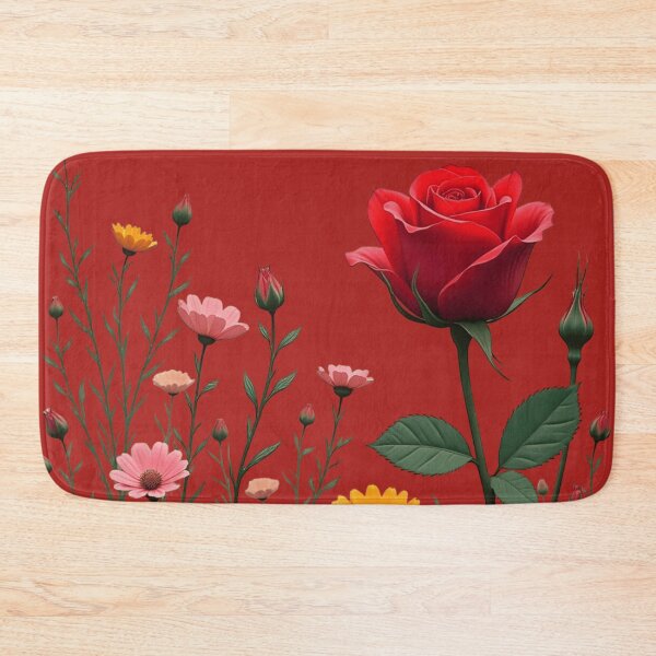 Item preview, Wildflowers and Red Rose on the Right - Candy Apple Red Background #5006CRD designed and sold by Wildflower Rose.